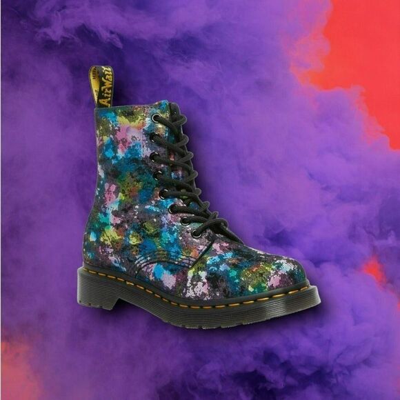 DR. MARTENS WOMEN'S 1460 PASCAL CONFETTI SUEDE LACE UP BOOTS US SZ.5 NIB RAINBOW - Picture 2 of 9